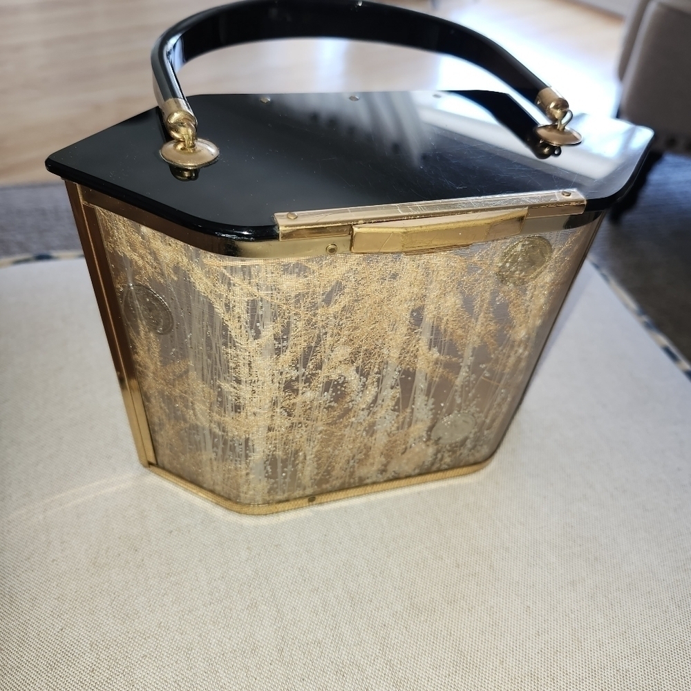 Vintage Majestic Lucite Elegant Black and Gold Women's Handbag